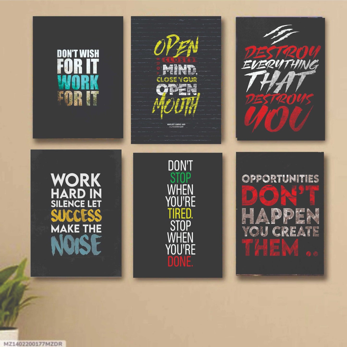 6 PC Motivating Quote Wall Decor Cardboard Phototiles Durable Elegant Stylish Inspiring Home And Office Art - 5*7