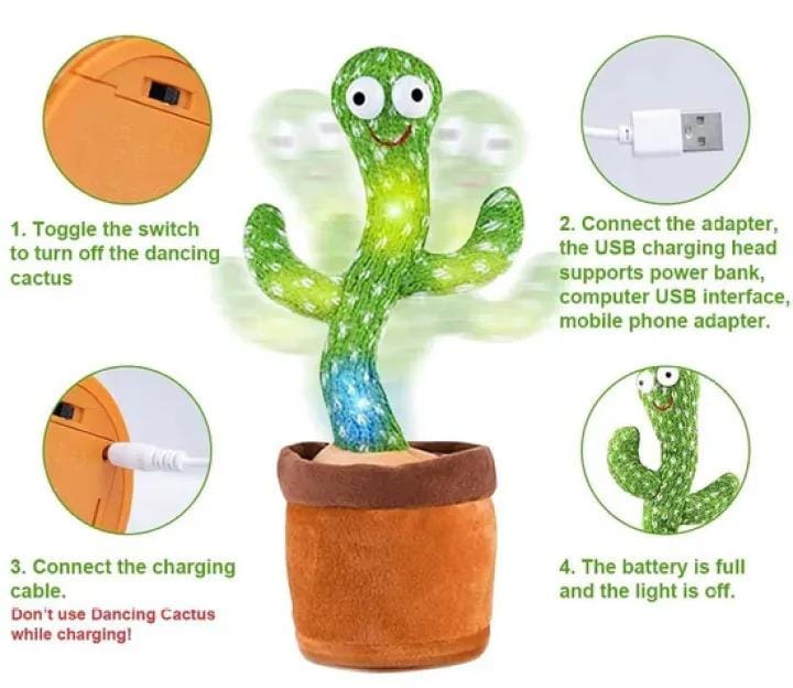 Dancing Cactus Toy | Talking Cactus | Tree Cactus Plush Toy for Children, Kids & Toddlers - Rechargeable Cactus Toys For Kids - With Box - With Cap