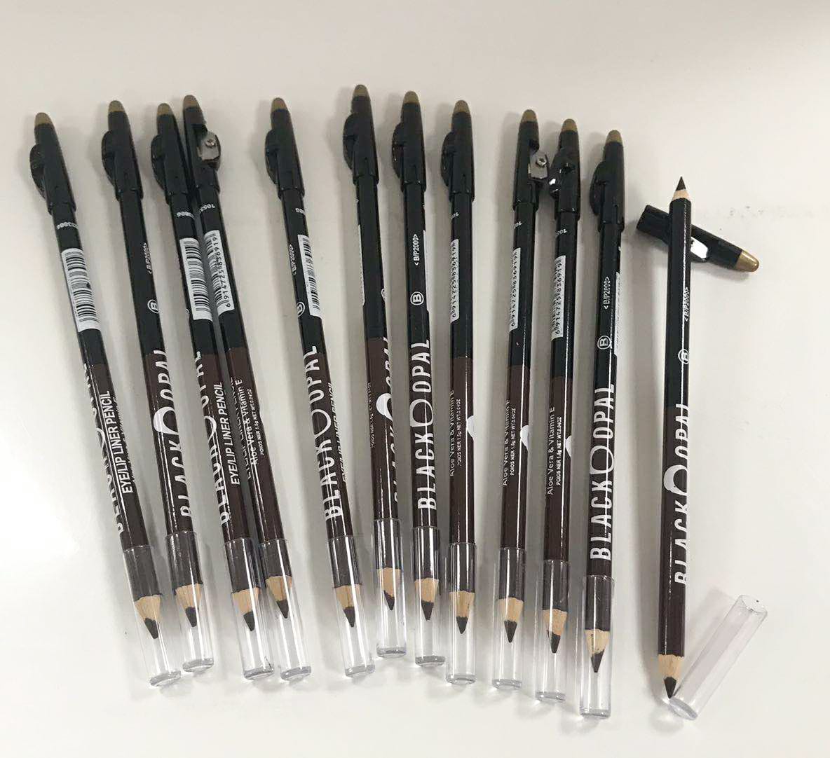 2 in 1 BLK/OPL Eye Pencil With Sharpener, Makeup Smooth Cosmetic Beauty Eyebrow Tool - Pack of 6