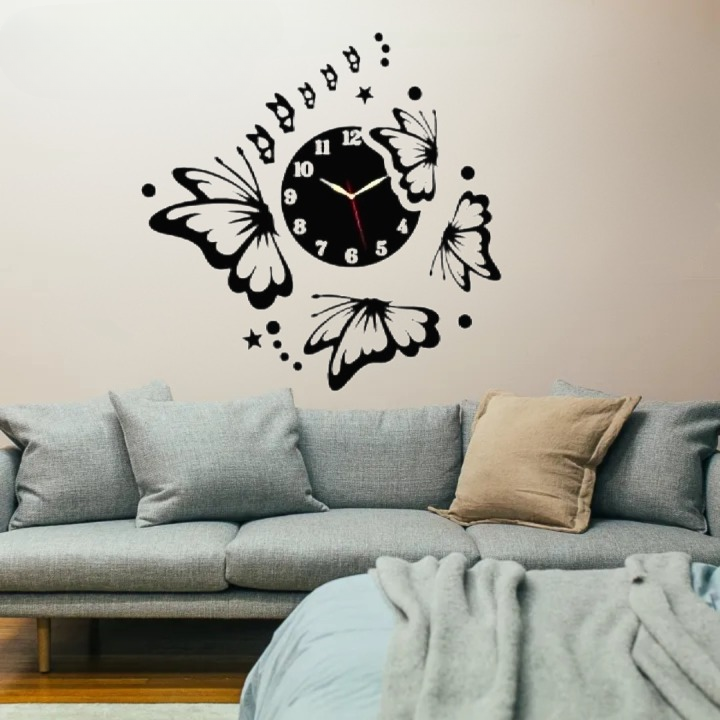 3d Butterfly wall clock | Wooden Wall Clock | Wall Art for Home Decor | Wooden Wall Art - With Light