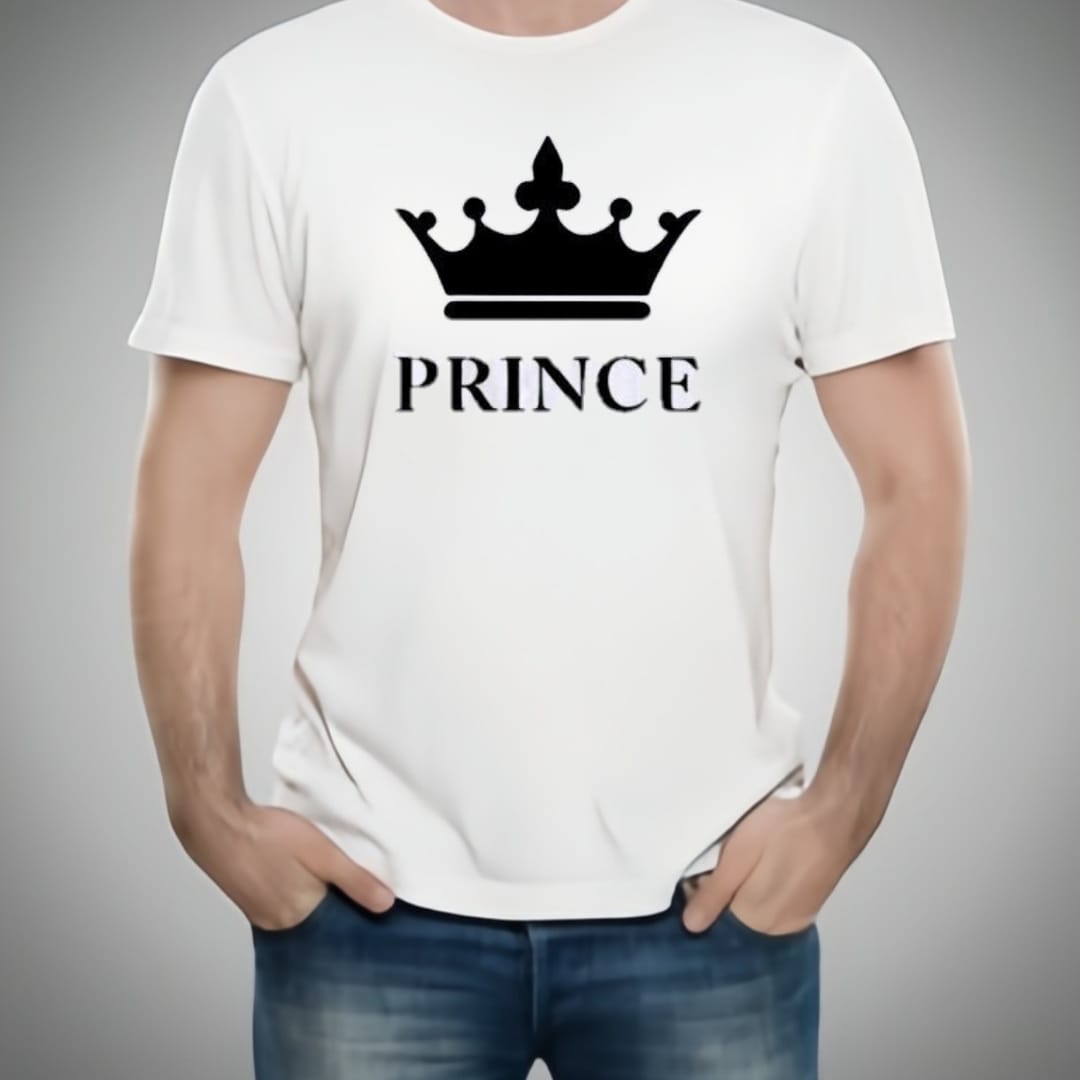 Combo Of King, Queen, Prince & Princes Style White T-Shirt with Cute Design – Best Quality T-Shirts For Girls | T-Shirt For Women - T-Shirt For Boy | T-Shirt For Men - Small