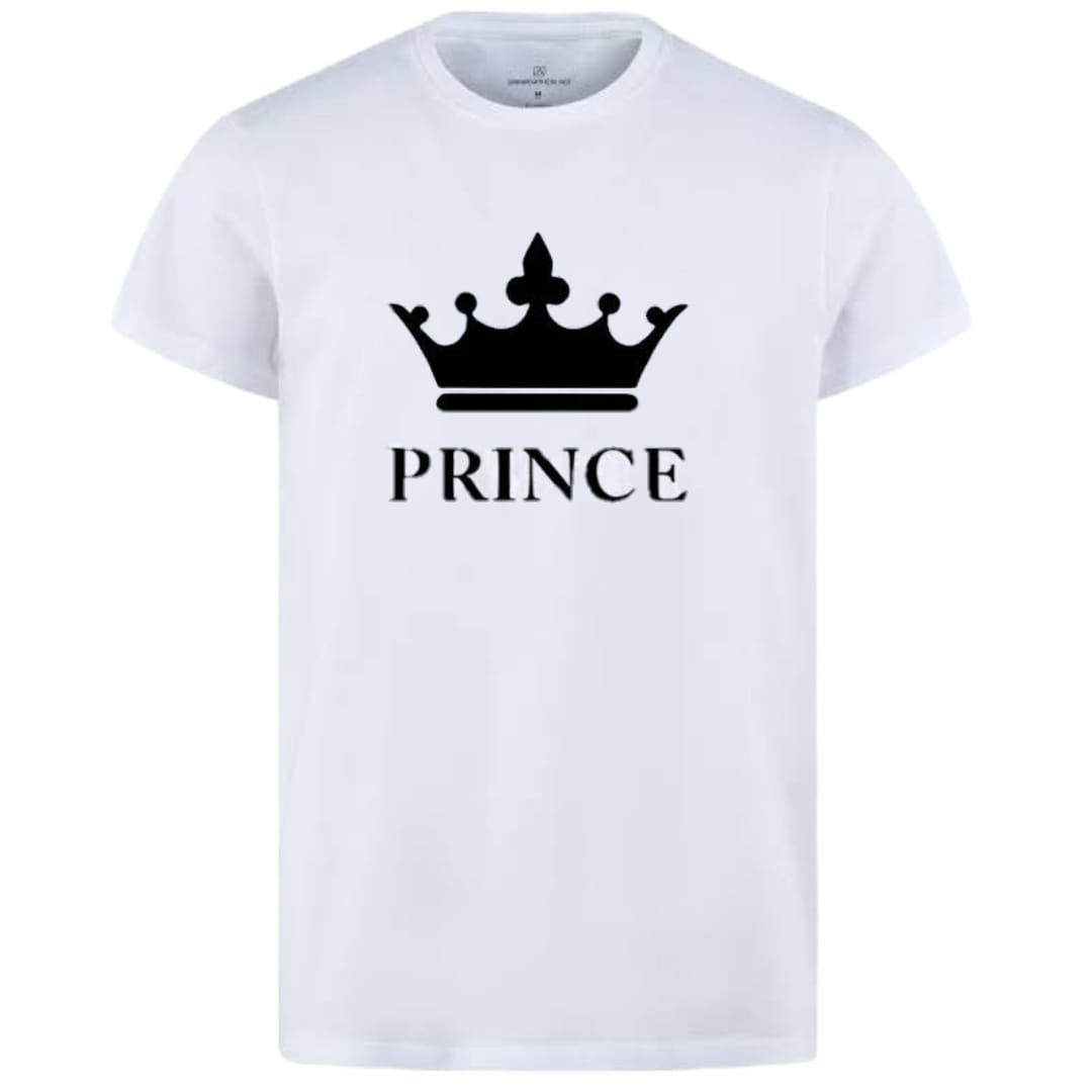 Combo Of Prince & Princes Style White T-Shirt with Cute Design - Prince & Princess Design T-Shirts – Best Quality T-Shirts For Girls | T-Shirt For Women - T-Shirt For Boy | T-Shirt For Men | Princes T-Shirts | Prince Design T-Shirt - Small
