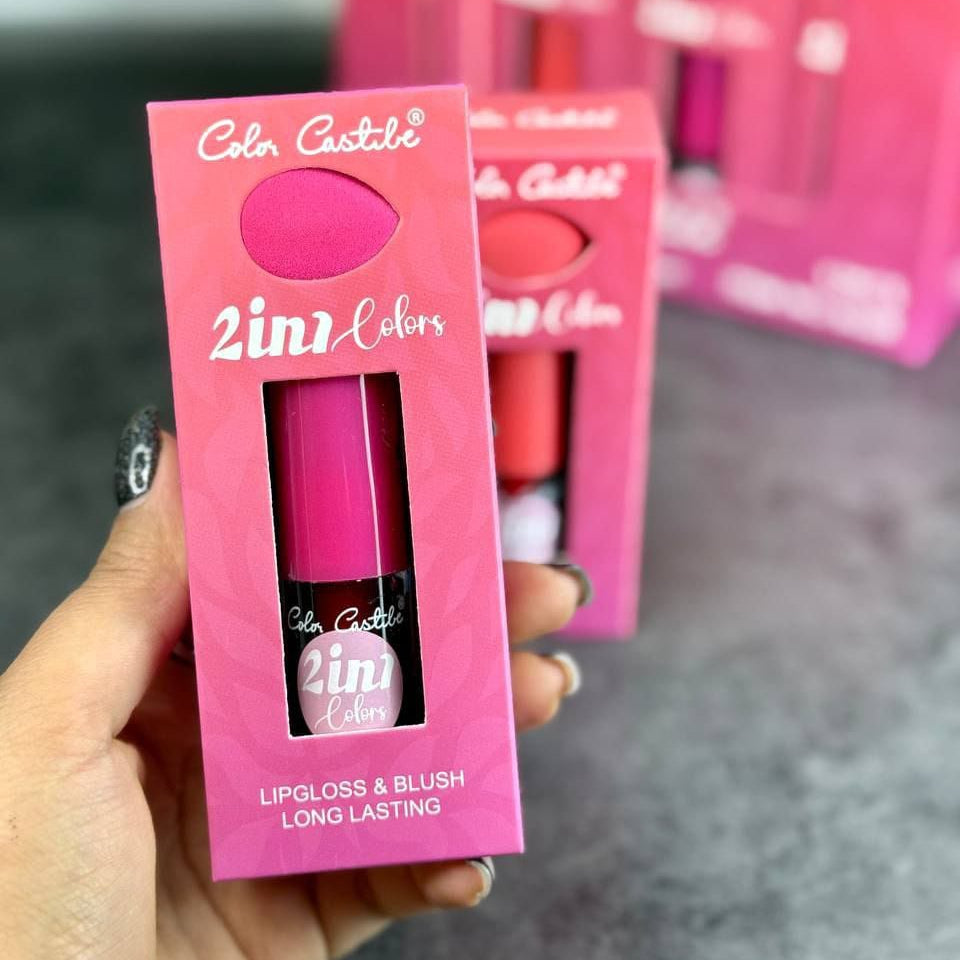 Moccallure Professio2 in 1 Makeup Deal – Color Castile Lip Gloss & Blush | Liquid Beauty Combo | Long-Lasting Radiance | Dual-Use Magicnal 18-Colors Lipstick Kit – Long-Lasting, Hydrating & Compact | Unisex Makeup Set (Copy) - Pink