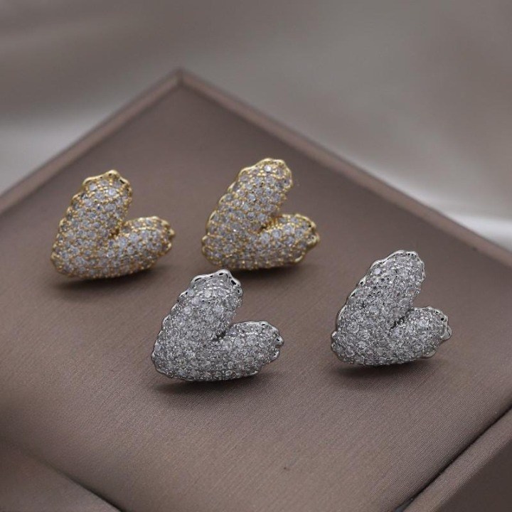 Zircon Heart Stud Earrings – Trendy Korean Fashion Jewelry for Girls & Women - SILVER
