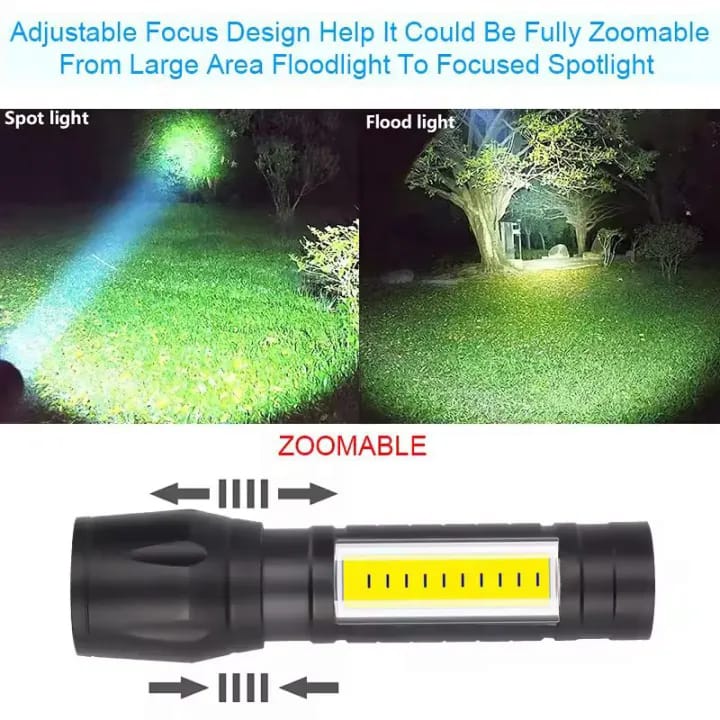 Super Bright USB Rechargeable Plastic Flashlight with Side Light – Compact, Durable & Powerful LED Torch - Plastic