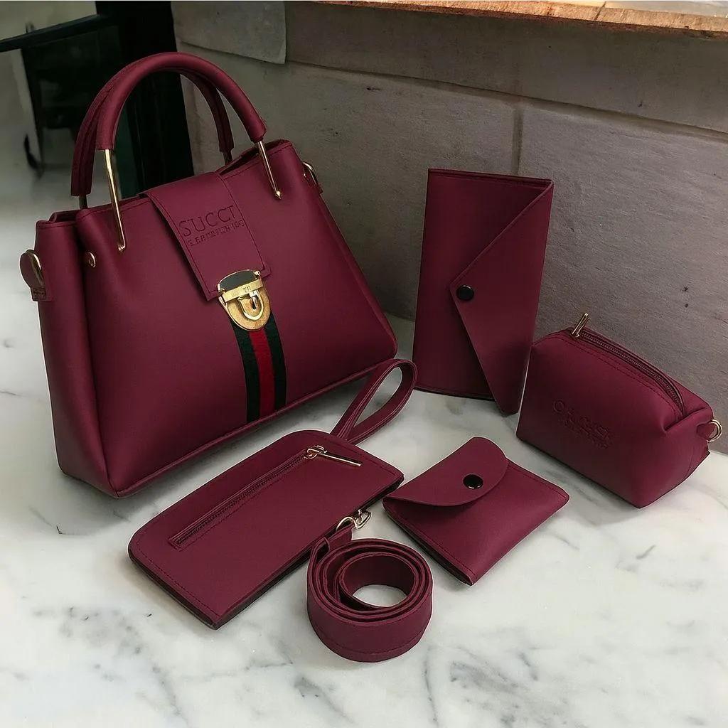 5 Pieces Handbag Set | Maroon
