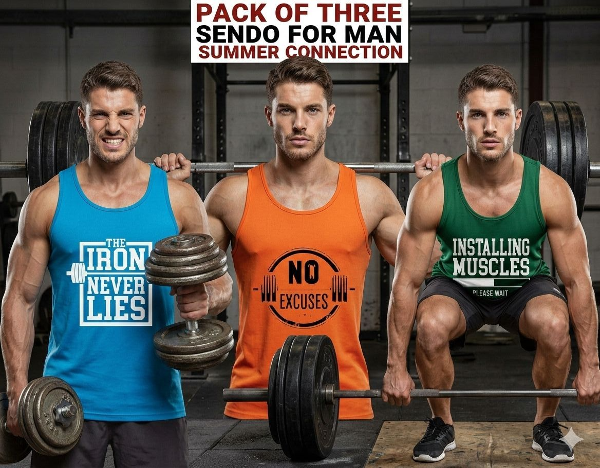 3 PCs of Men's Summer Cotton Sando Vest Sleeveless Tank Top Breathable Soft Lightweight Casual Gym Sports Innerwear Comfortable (Medium)