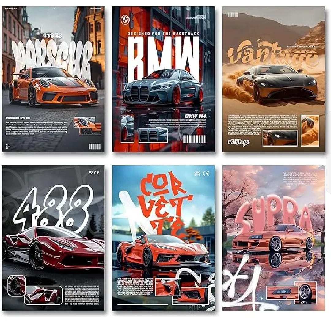 6Pcs Car Frames Photos Tiles With Double Tape Providing Durable Quality Easy Installation