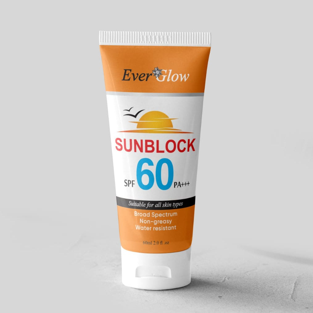 Ever Glow Whitening Sunblock SPF 60 – | Brightening & Broad Spectrum Protection | Sunblock | - 60 ML