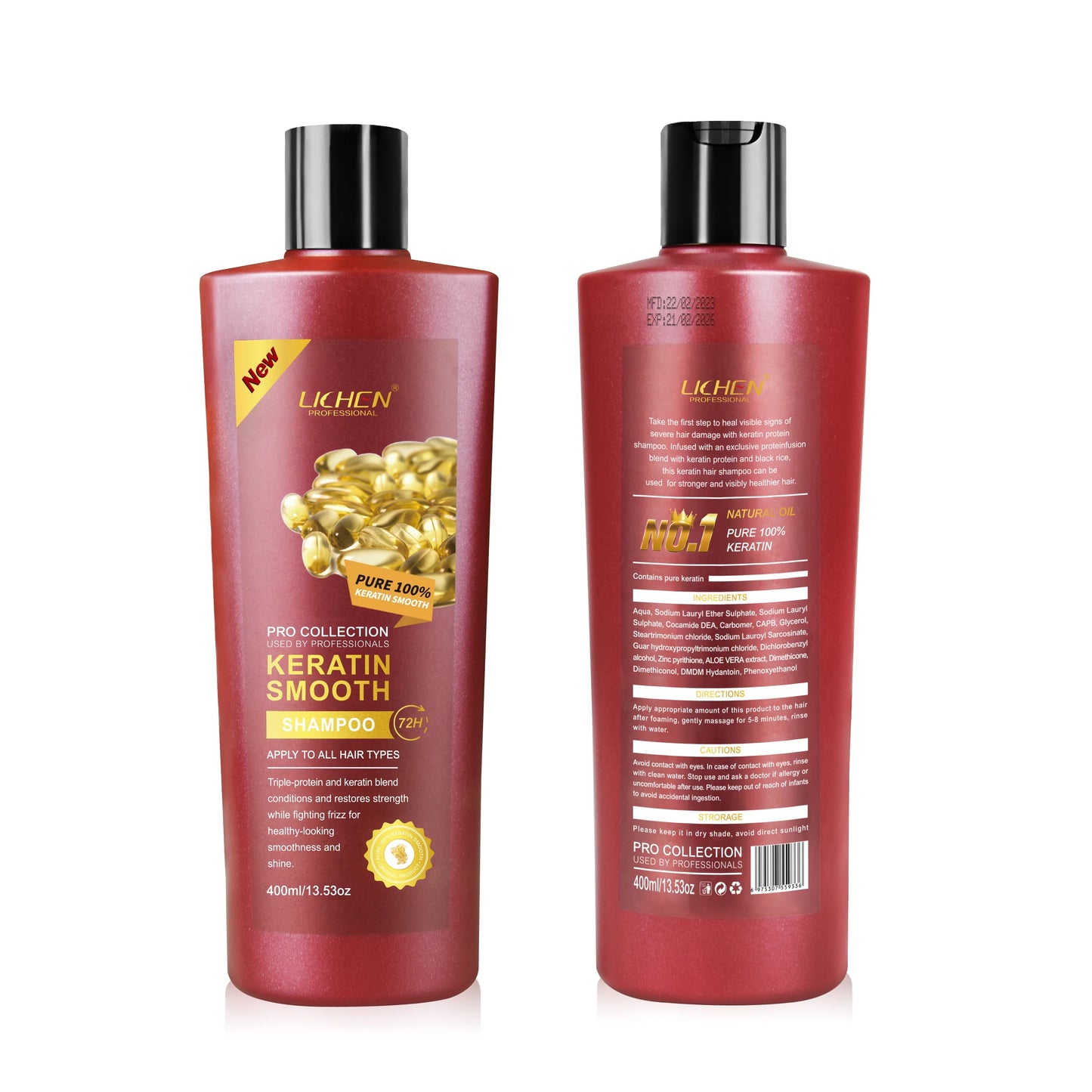 Pack Of 01 - Lichen Professional Shampoo Set 400ml – Keratin, Rice Water, Coconut, Peppermint, Red Onion, Argan Oil - Keratin Smooth Shampoo