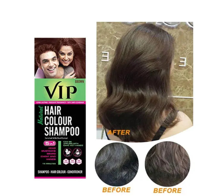 5-in-1 Hair Colour Shampoo Brown – Natural Ammonia-Free Hair Dye for Hair, Beard, Moustache & Body Hair (180ml) - Black