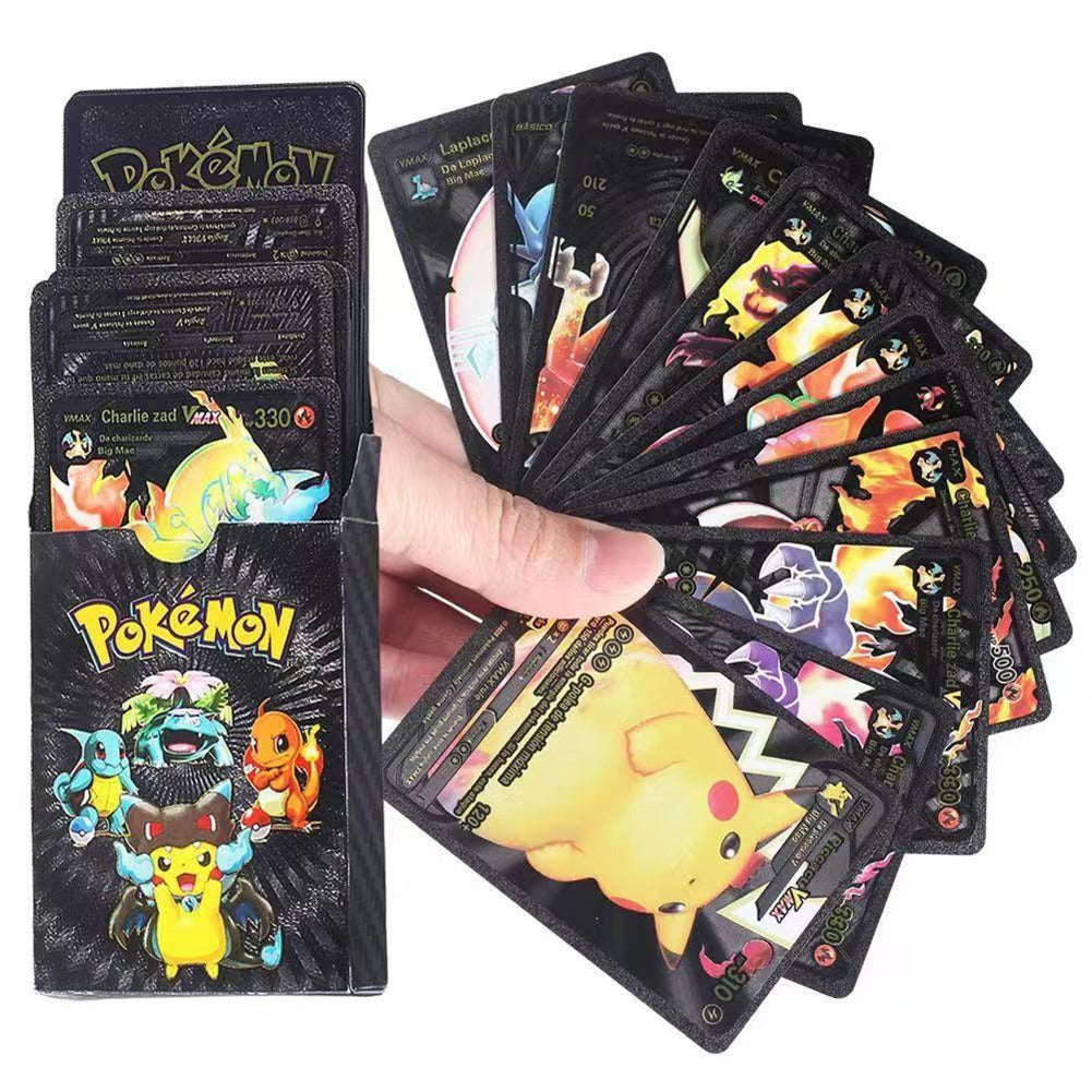 Pokemon Plastic Cards Collection Box – 52 Cards per Pack | 3D Pokemon Trading Cards | Durable Plastic Cards | Gold, Black & Silver Color Options | Premium Collector’s Edition Gift Set - Black
