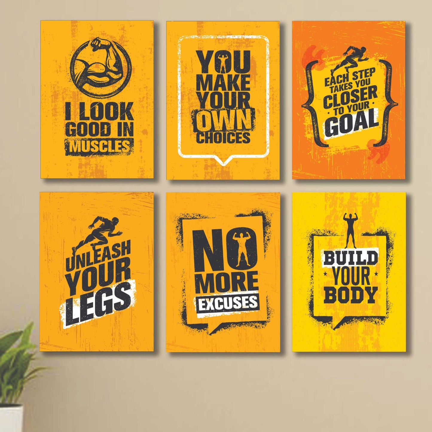 6 PC Wall Decor Cardboard Phototiles With Double For Back Sticking Build Your Body(5*7size)