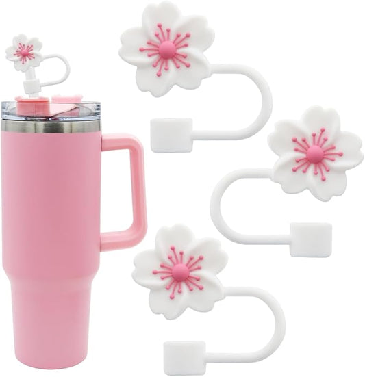 Silicone Straw Covers Premium Quality Smooth Finish Comfortable Fit For Daily Drinking Travel And Outdoor Utility - Flower