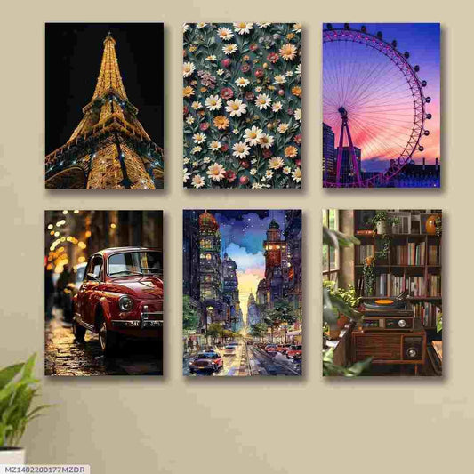 6 PC Wall Art Decor Cardboard Phototiles Durable Stylish Elegant And Modern Decorative Home And Office Collection - 5*7