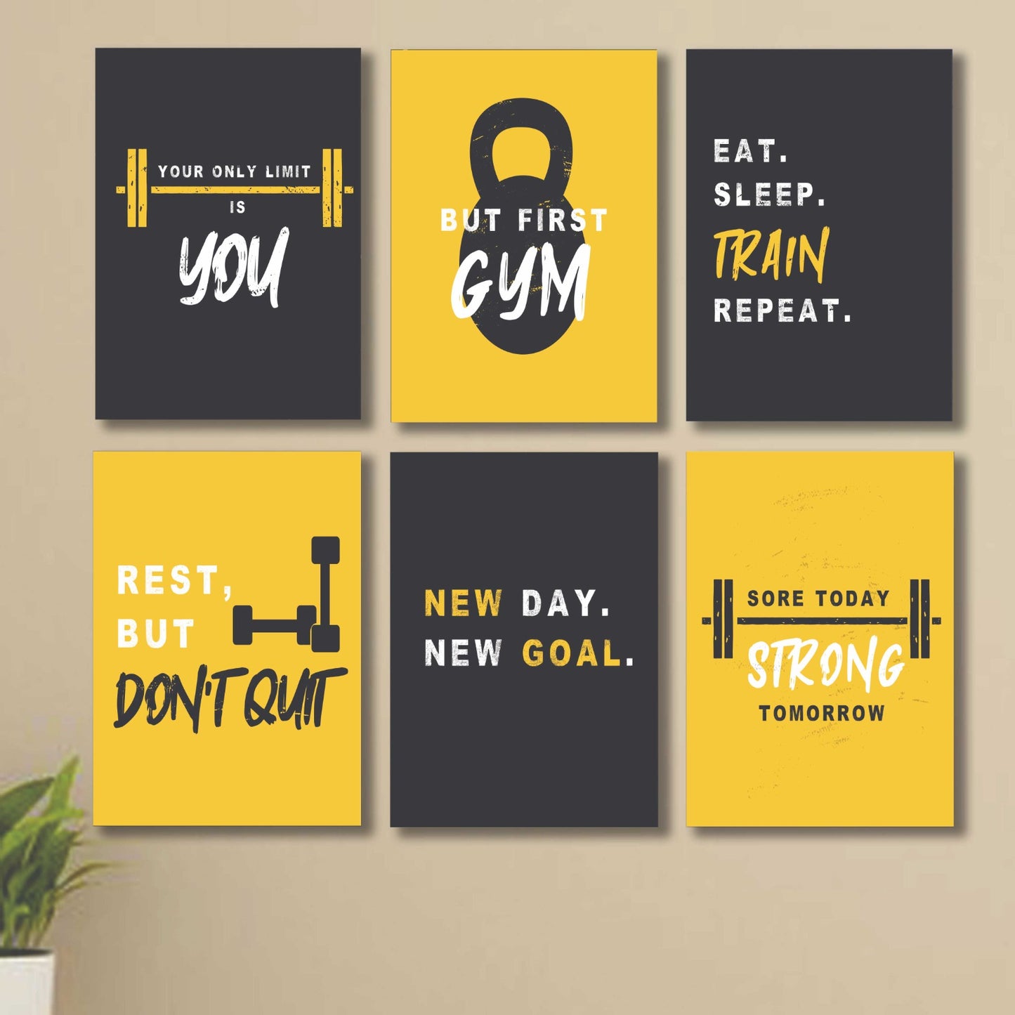 6 PC Gym Motivational Quote Wall Decor Cardboard Phototiles Inspiring And Energetic Decorative Fitness Art - 5*7