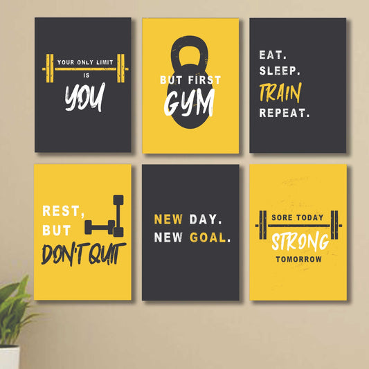 6 PC Gym Motivational Quote Wall Decor Cardboard Phototiles Inspiring And Energetic Decorative Fitness Art - 5*7