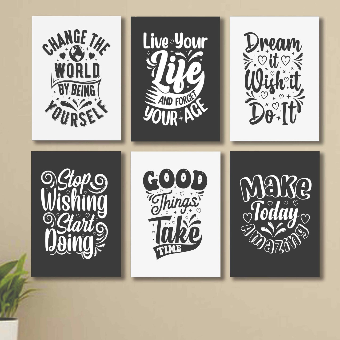 6 PC Motivational Quote Wall Decor Cardboard Phototiles Durable Stylish Elegant Home And Office Art - 5*7
