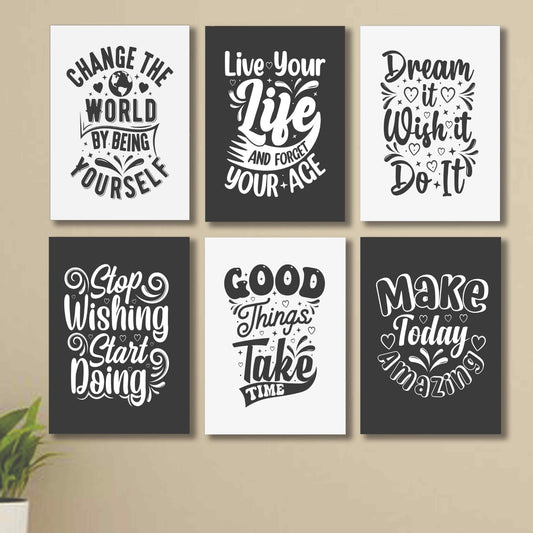 6 PC Motivational Quote Wall Decor Cardboard Phototiles Durable Stylish Elegant Home And Office Art - 5*7