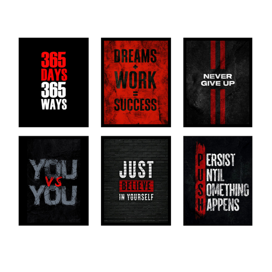 Set of 6 Motivational Wall Art Frames – 8x11" MDF with Sticky Backing