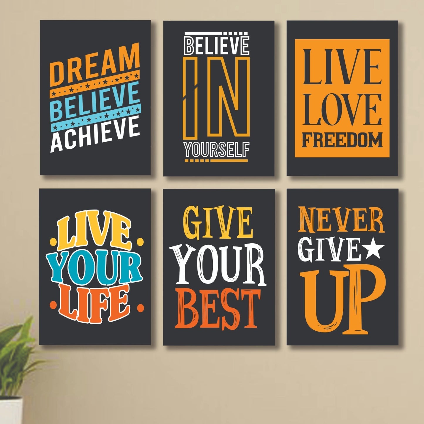 6 PC Wall Decor Cardboard Phototiles With Double Tape For Back Sticking Believe In Yourself(5*7size)