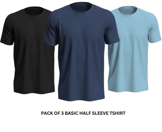 Pack of 3 Premium Half Sleeves Round Neck Plain Color T-Shirts for Men & Boys – Soft Comfortable Fabric (Size Medium)