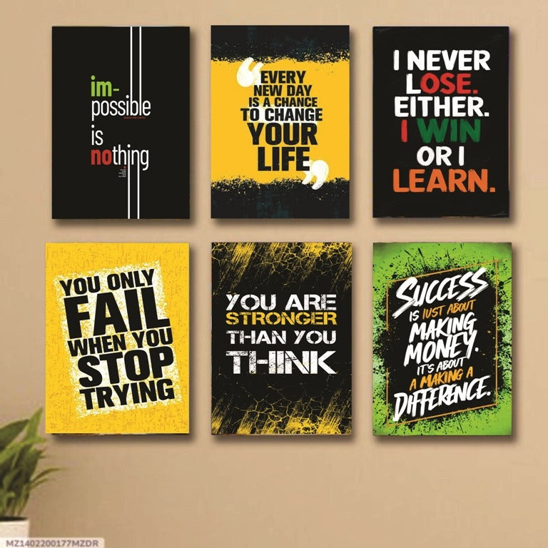6 PC Motivating Wall Art Cardboard Phototiles Durable Elegant Stylish Inspiring And Creative Decorative Home And Office Collection - 5*7