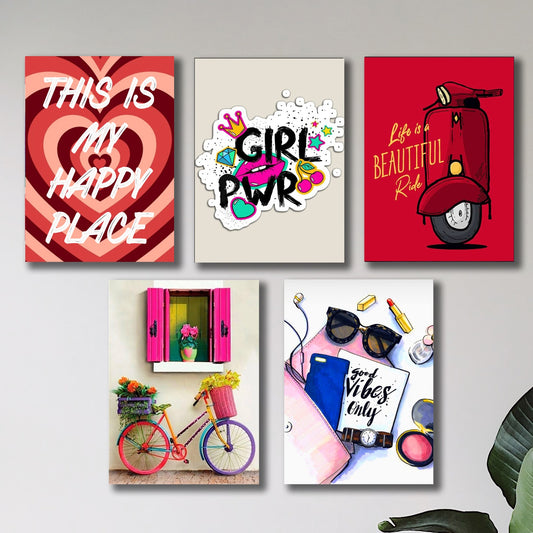 set of 5 girls room decore wall art wooden sticky Phototile frames