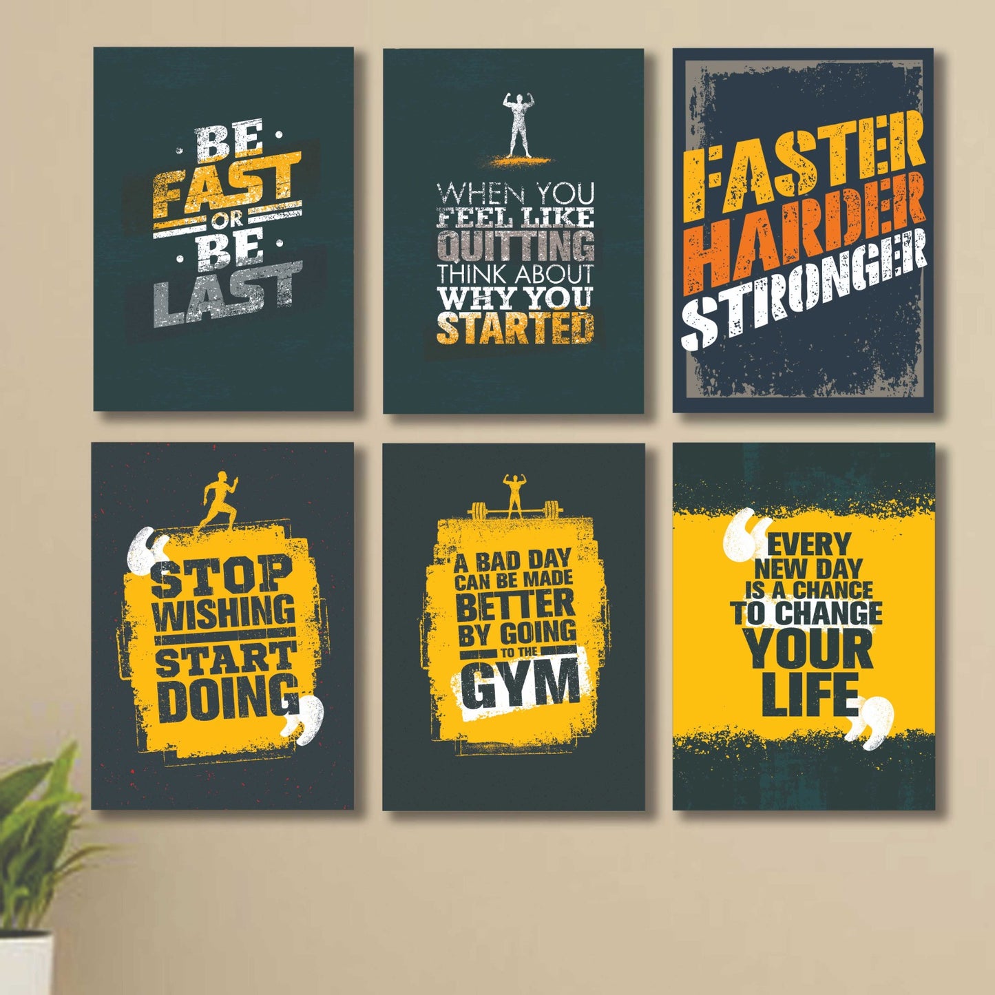 6 PC Wall Decor Cardboard Phototiles With Double Sided Back Sticking – Gym Hardest Quotes(5*7size)