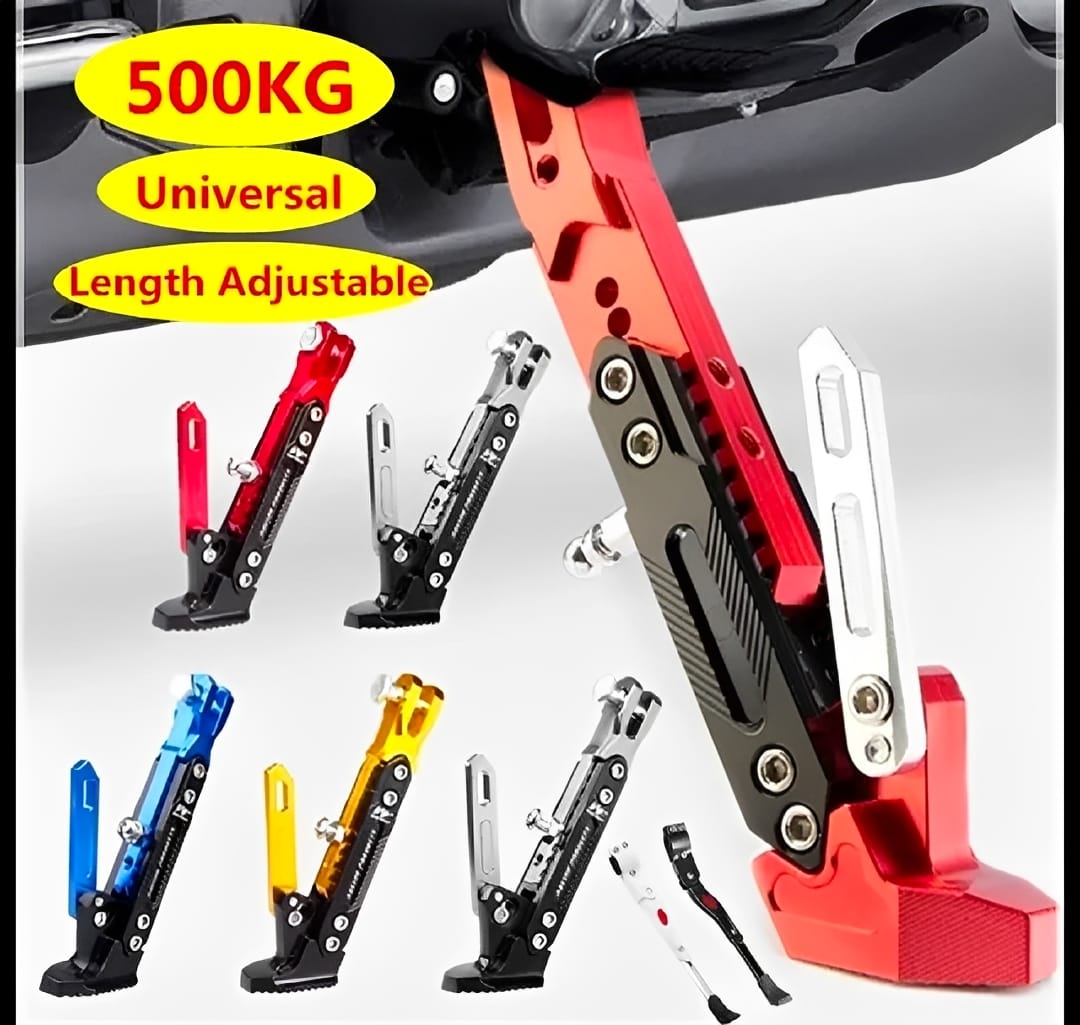 Universal Adjustable Aluminum Motorcycle Kickstand – CNC Side Stand (Orange)
