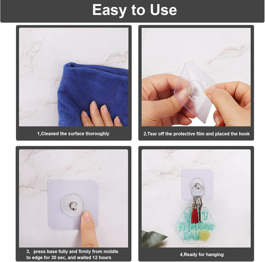 10-Pcs Self-Adhesive Wall Screws and Hanging Nails – Heavy-Duty Adhesive Wall Mount Hooks for Home and Office Use – No Drilling, Easy Installation for Hanging Frames, Keys, Towels, and More - Pack Of 4
