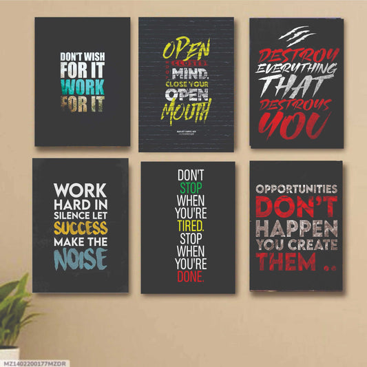 6 PC Motivating Quote Wall Decor Cardboard Phototiles Durable Elegant Stylish Inspiring Home And Office Art - 5*7