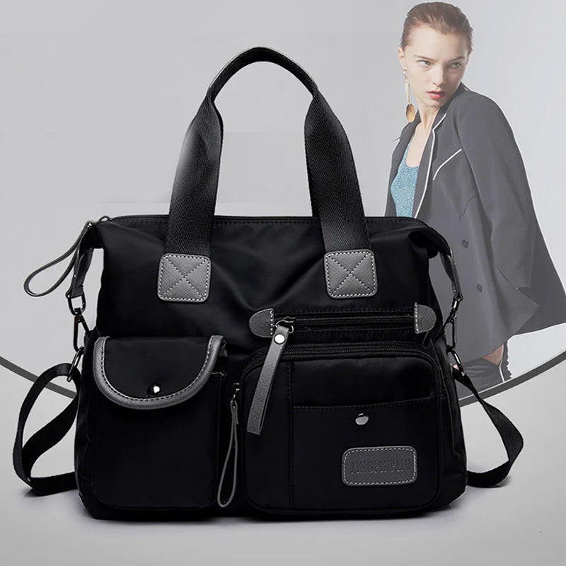 Splitter Handbag for Girls/Women Soft Large Capacity One-shoulder Shopping Bag - Black