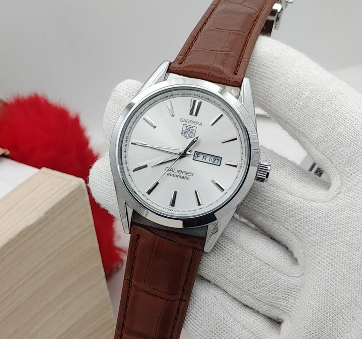 Carrera Calibre 5 - Luxury Swiss Watch With Leather Strap Mens Watch Wrist Watch | Best Quality Men Watch | Best Quality Analog Watch For Men - Without Box - Brown