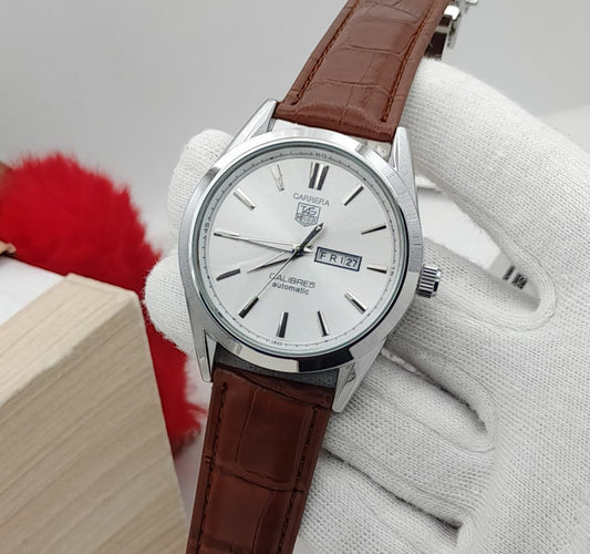 Carrera Calibre 5 - Luxury Swiss Watch With Leather Strap Mens Watch Wrist Watch | Best Quality Men Watch | Best Quality Analog Watch For Men - Without Box - Brown