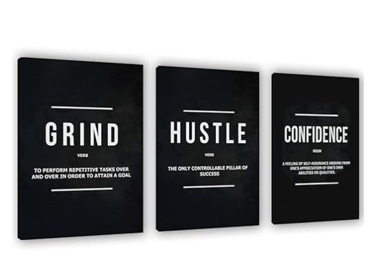 set of 3 Motivational sticky canvas frames for wall decore / sticky phototiles for office and home workplace
