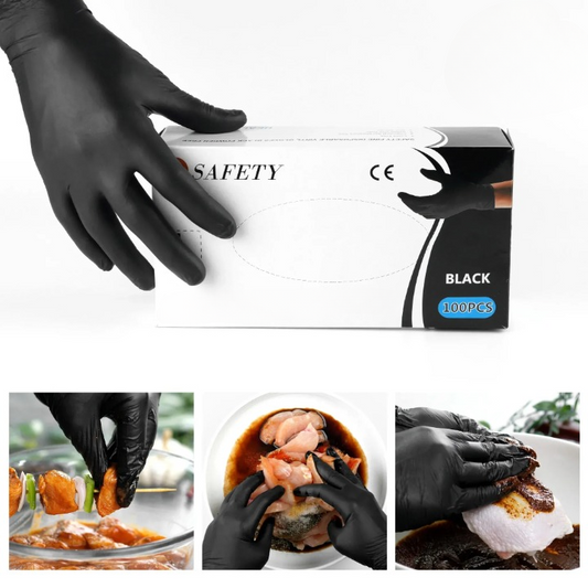 Safety Fine Black Nitrile Gloves – Powder-Free, Disposable – Box of 100