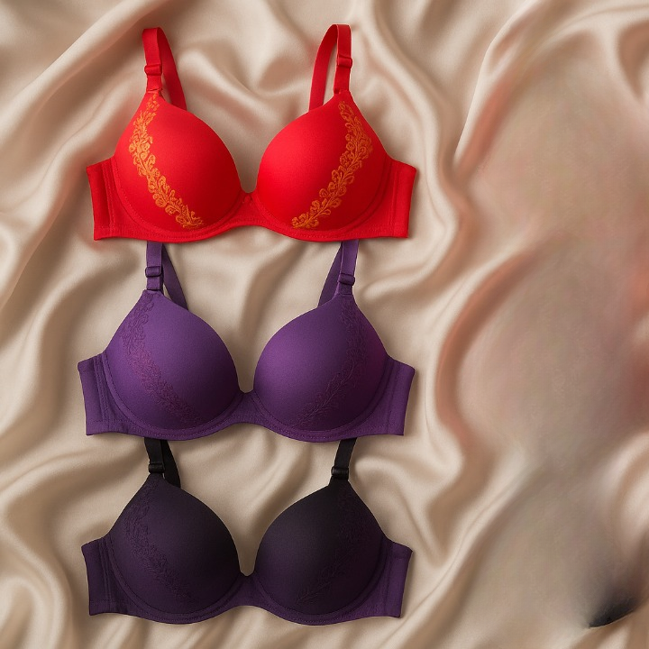 Silk Embroidered Padded Bra for Women – Luxury Undergarment with Soft Silk Fabric, Stylish Embroidery, Comfortable Fit &amp; Everyday Support (Random Color) - 36