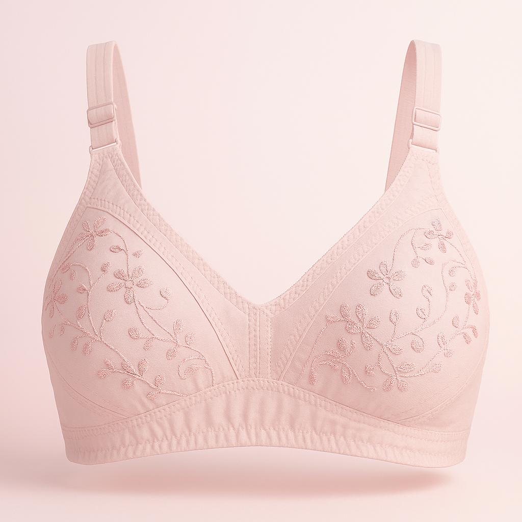 01 PCs Cotton Embroidered Chikan Bra for Women – Soft Breathable Fabric, Floral Design, Adjustable Straps, 2-Hook Closure, Daily Wear - 32