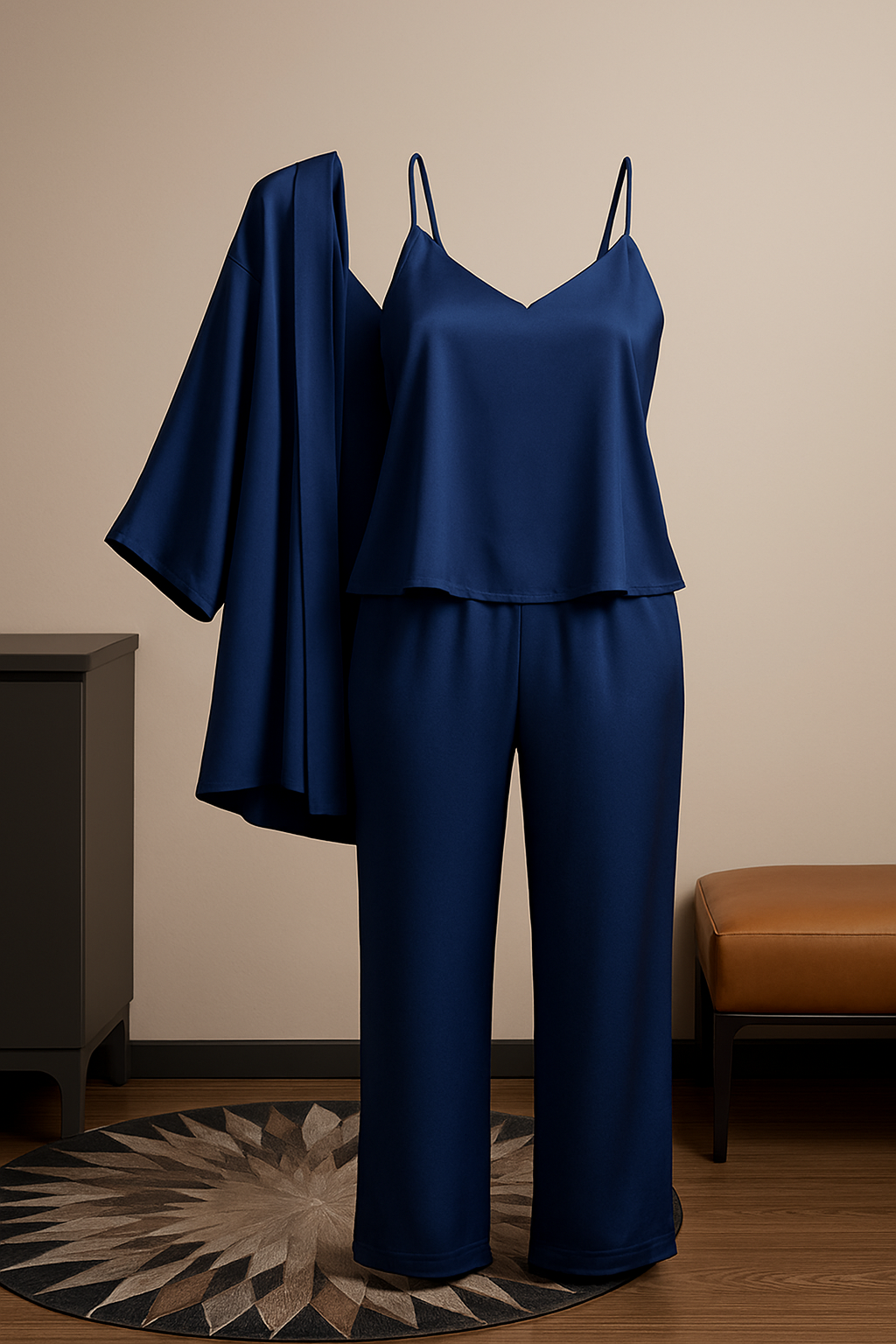 3-Piece Premium Satin Sleepwear Set for Women – Camisole, Pants &amp; Robe | Nightwear &amp; Loungewear | Free Size (DC-3002) - Maroon