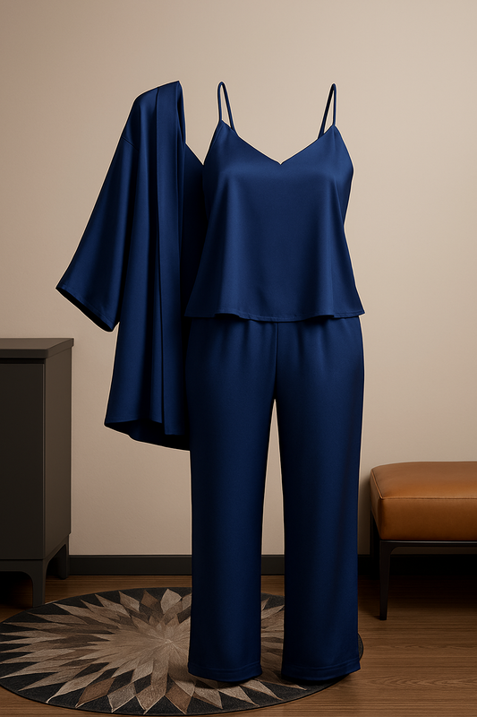 3-Piece Premium Satin Sleepwear Set for Women – Camisole, Pants & Robe | Nightwear & Loungewear | Free Size (Maroon)