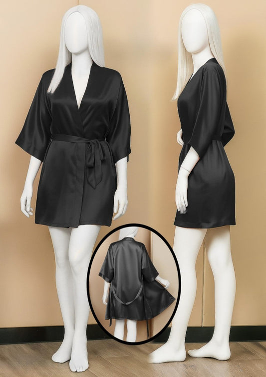 Satin Gown/Robe – Short Length with Waist Tie (Maroon)