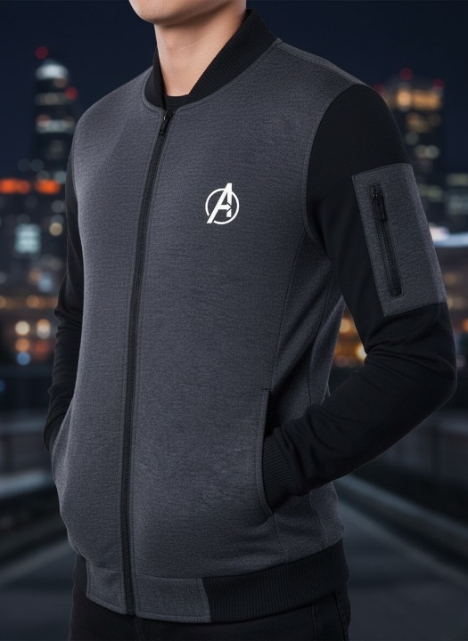 New Winter Collection Charcoal Grey Avenger Printed Zipper Jacket for Men &amp; Boys – Premium French Fleece, Stylish, Comfortable &amp; Durable Winter Wear - Medium