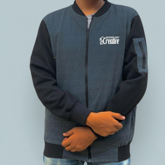 New Winter Collection Charcoal Grey “Be Creative” Printed Zipper Jacket for Men &amp; Boys – French Fleece, Premium Quality, Stylish &amp; Comfortable Winter Wear - Medium
