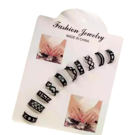 Elegant Pack Of 10 Rings - Silver