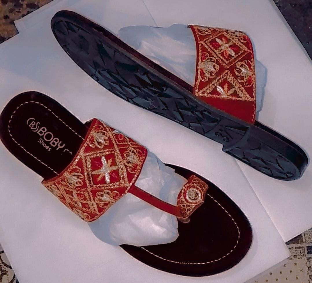 Kolhapuri Slipper Design No. 25-78 – Traditional Red &amp; Dark Maroon Handcrafted Footwear (With Box ) - 7