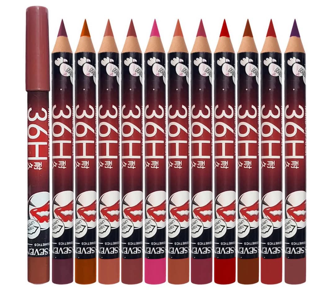 36H Jumbo Lip Liner Pencil Pack – Long-Lasting Nude, Red &amp; Pink Shades for Smooth Lip Definition - Pack of 6