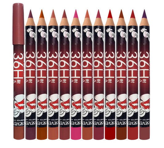 36H Jumbo Lip Liner Pencil Pack – Long-Lasting Nude, Red &amp; Pink Shades for Smooth Lip Definition - Pack of 6