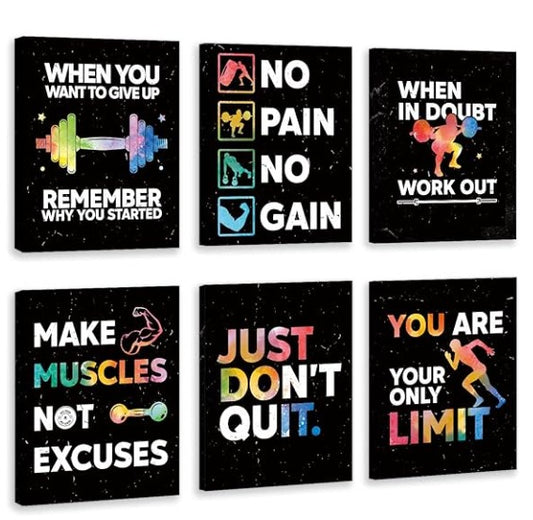 set of 6 Motivational sticky canvas frames for wall decore / sticky phototiles for office and home workplace