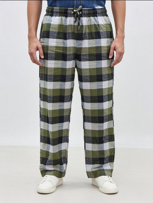 Men Casual Wear Cotton Drawer Trouser Checked Style Comfortable Soft Fabric Elastic Waist Daily Wear (Size Medium)